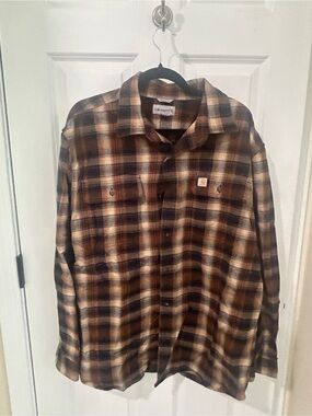 Carhartt Men's Brown & Black Plaid Work Shirt